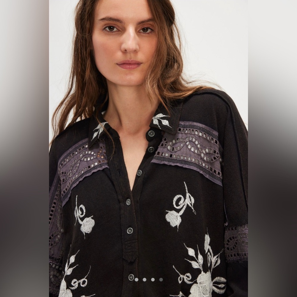 NWT Free People We the Free Blue Ridge Floral Embroidered Boho Top S M L - Picture 5 of 8